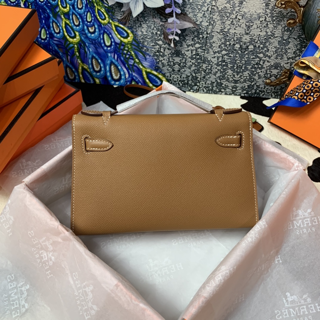 Hermes Mini Kelly Pochette 22cm Bag In Brown Epsom Leather